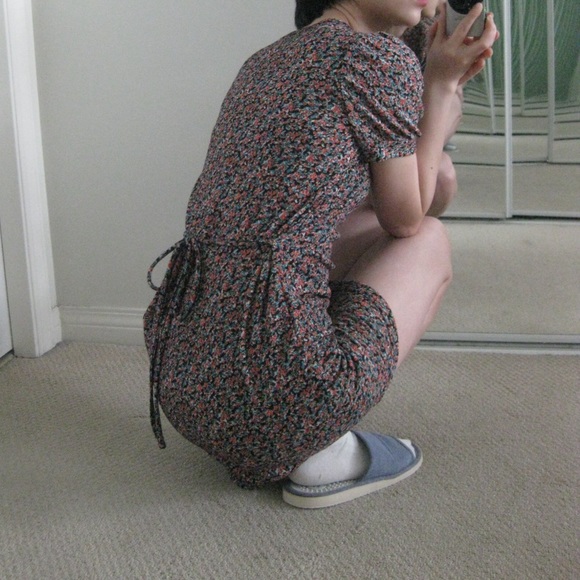 Retro Korean Floral Mini Dress with Ribbon - Picture 5 of 8